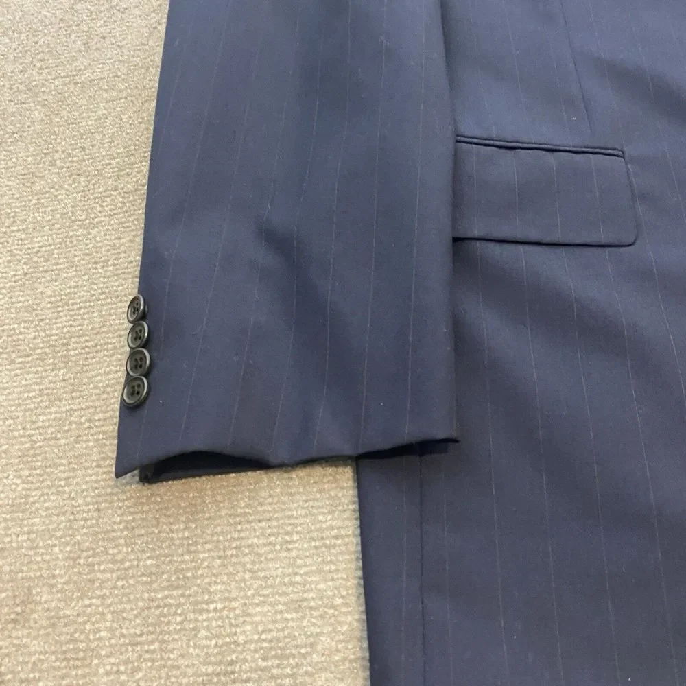 Hickey Freeman Two Button‎ Blazer Jacket Size 44R Wool Cashmere Blue Striped